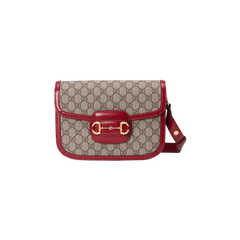Gucci 1995 Horsebit Shoulder Bag Beige/New Cherry Red
