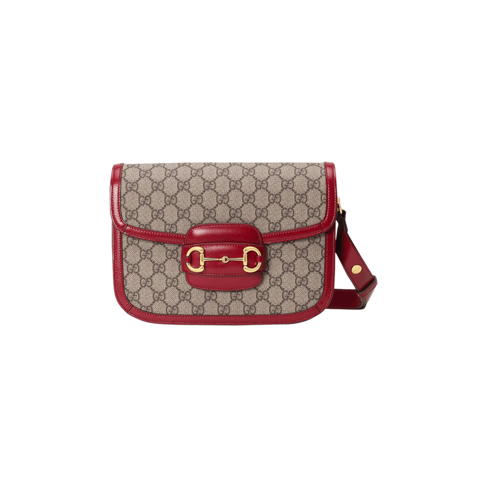 Gucci 1995 Horsebit Shoulder Bag Beige/New Cherry Red