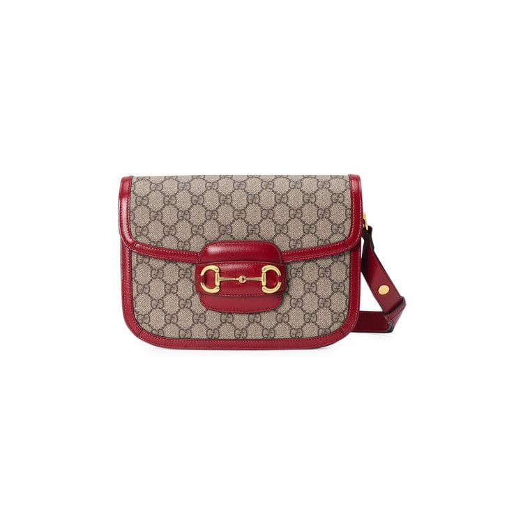Gucci 1995 Horsebit Shoulder Bag Beige/New Cherry Red