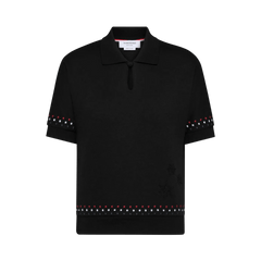 Thom Browne Stars & Snowflake Embroidery Polo Shirt Black