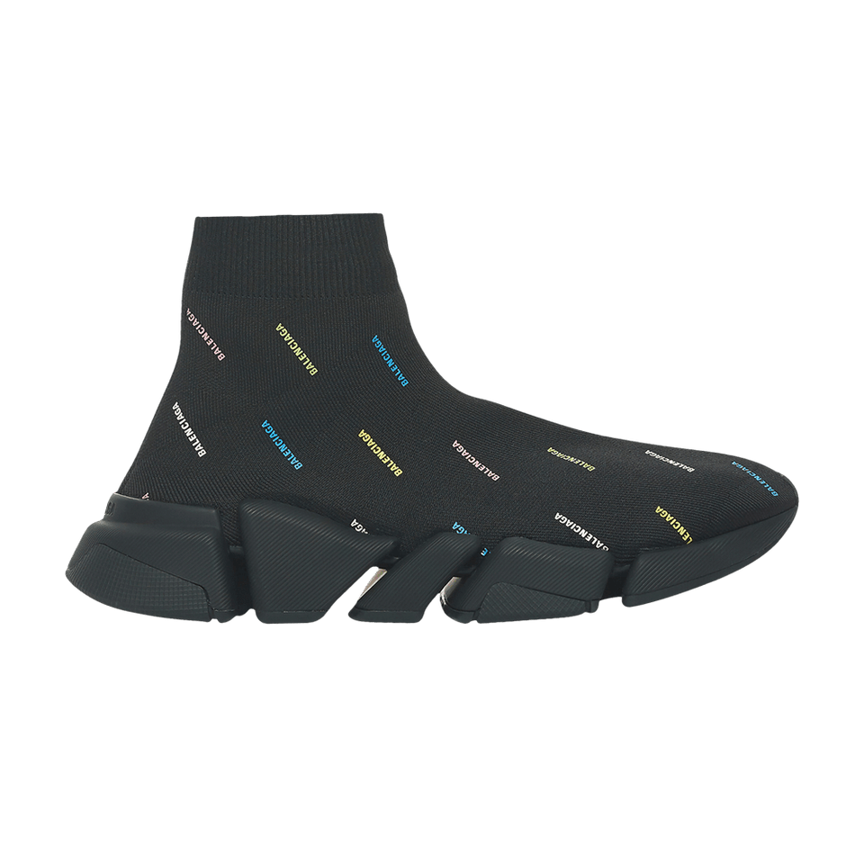 Balenciaga Speed 2.0 AllOver Logo Recycled Knit Black Multicolor