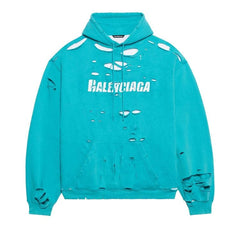 Balenciaga Destroyed Hoodie Turquoise/White