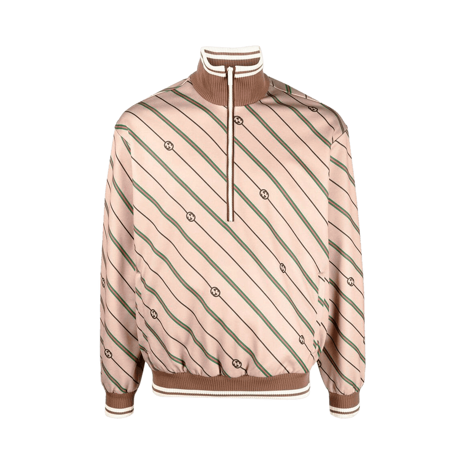 Gucci Twill GG Stripe Knit Half Zip Jacket Beige/Brown