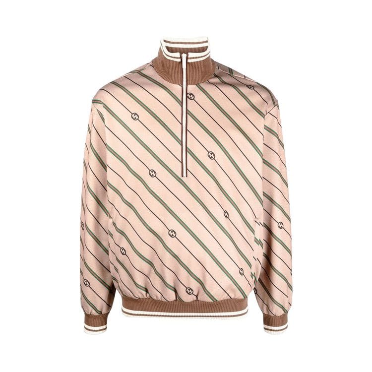 Gucci Twill GG Stripe Knit Half Zip Jacket Beige/Brown