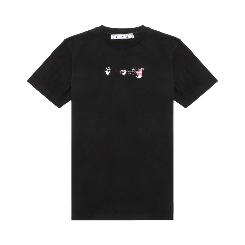 Off-White Acrylic Arrow Shorts-Sleeve Slim T-Shirt Black/Fuchsia