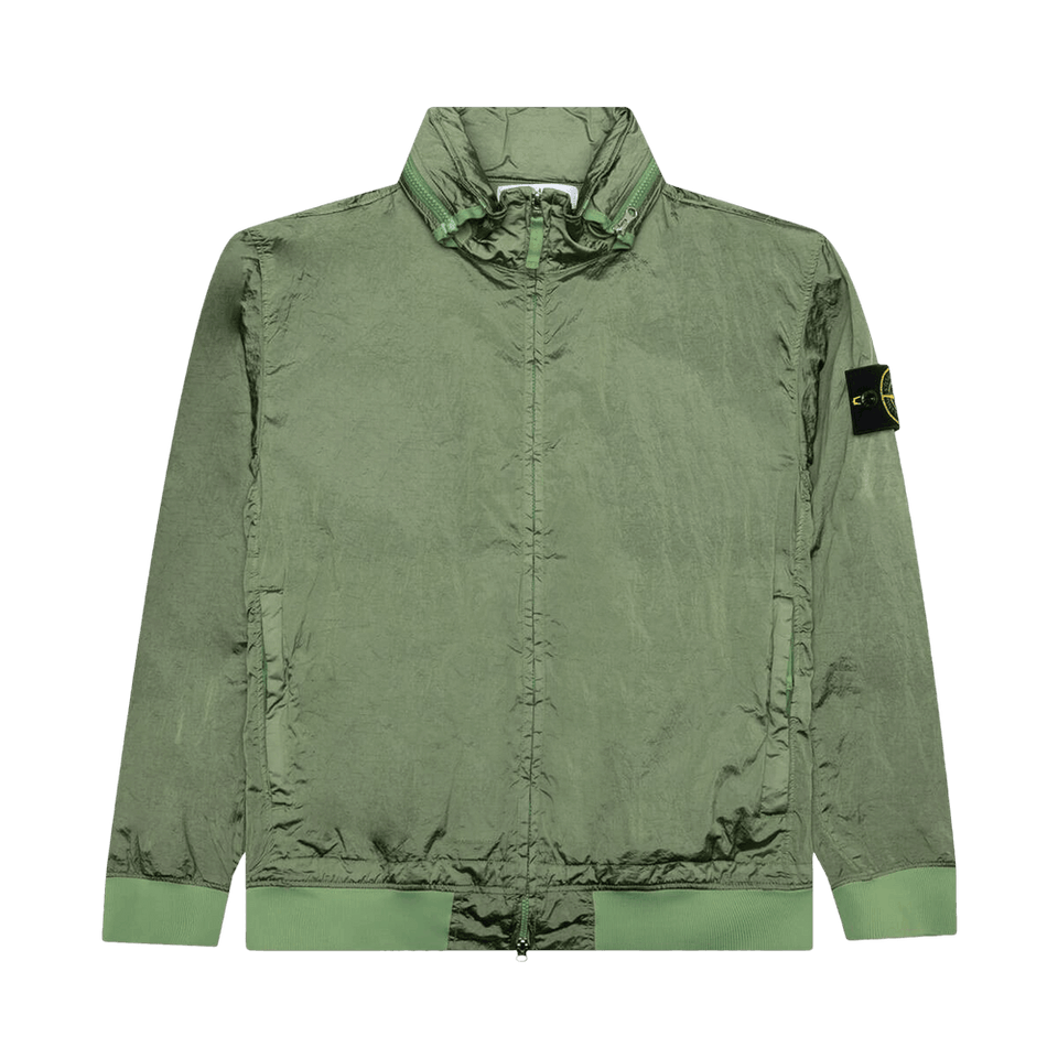 Stone Island Waffen Patch Foldable Hooded Zip Up Jacket Sage
