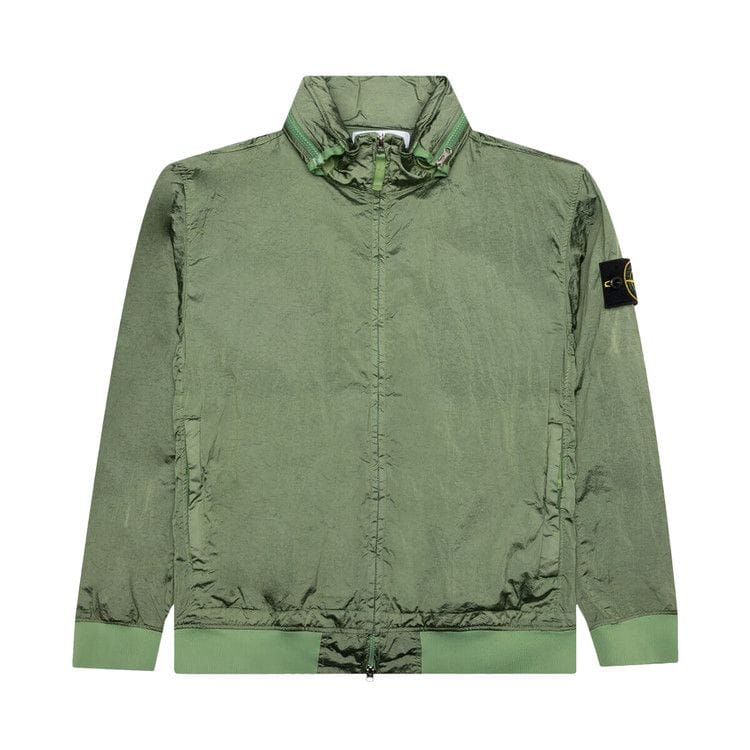 Stone Island Waffen Patch Foldable Hooded Zip Up Jacket Sage