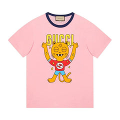 Gucci Cat Print Cotton T-Shirt Pink