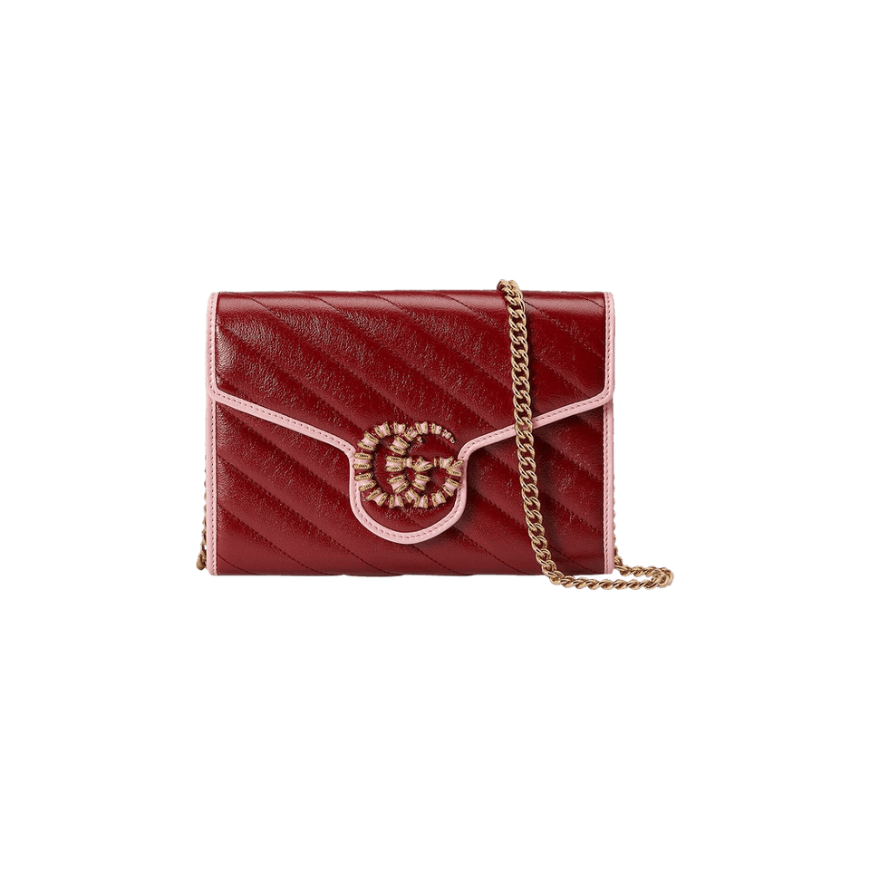 Gucci GG Marmont Mini Chain Bag Dark Red/Pastel Pink