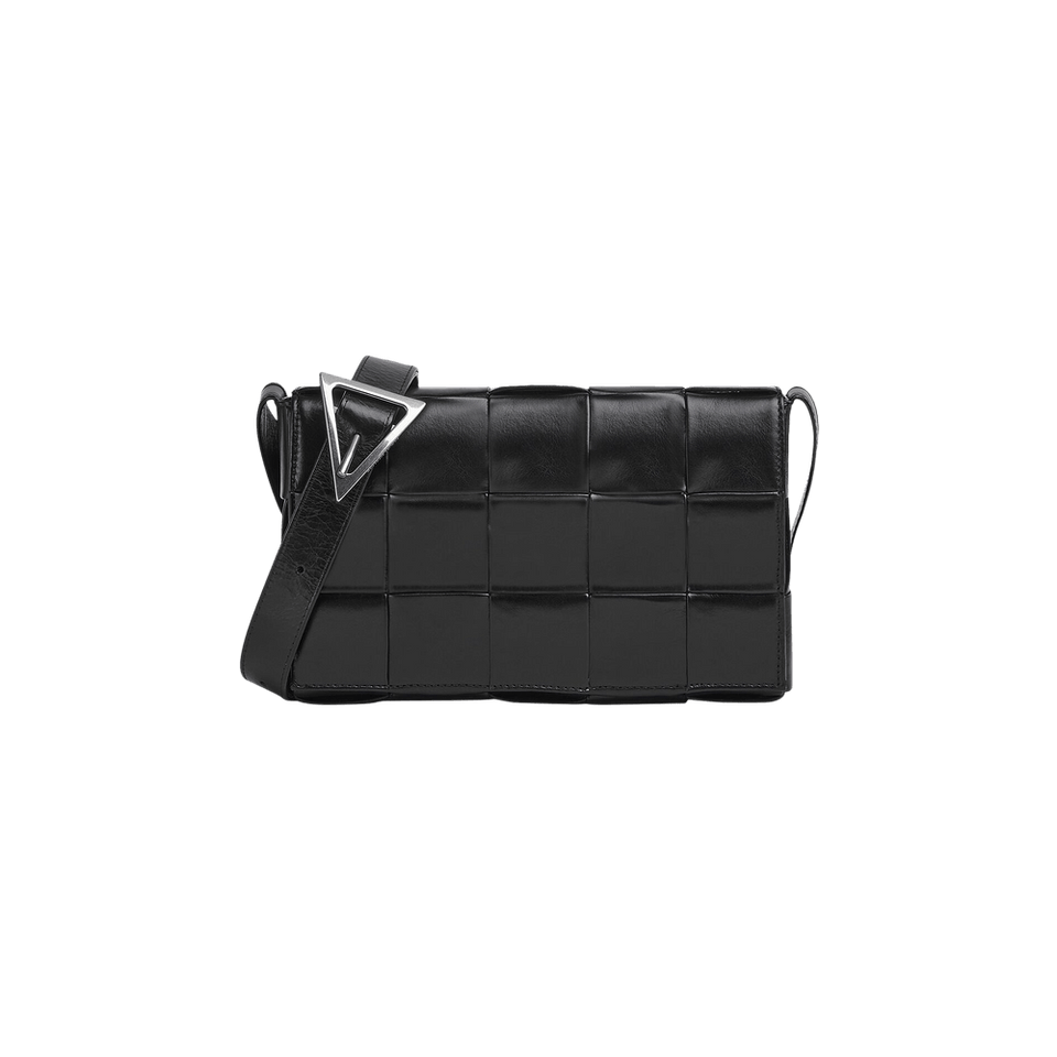 Bottega Veneta Intreccio Leather Cassette Bag Black/Silver