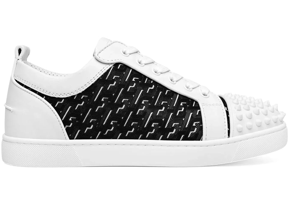 Christian Louboutin Louis Junior Spikes Orlato Flat CL Monogram White Black