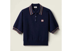Miu Miu Wool And Cashmere Polo Sweater Navy