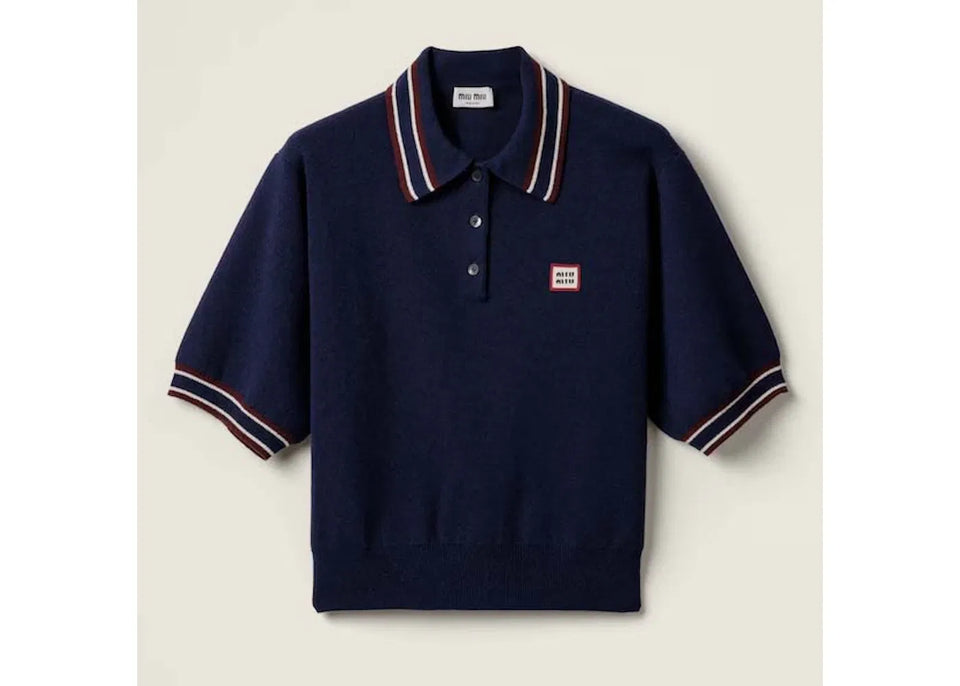 Miu Miu Wool And Cashmere Polo Sweater Navy
