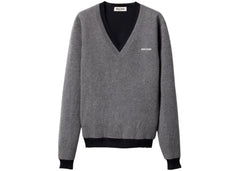 Miu Miu Silk Cashmere V-Neck Sweater Grigio Blu