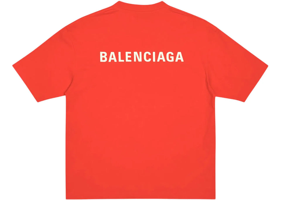 Balenciaga Back Logo Regular Fit Vintage T-Shirt Bright Red/White