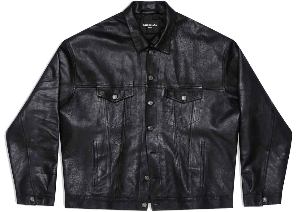 Balenciaga Mens Denim Style Leather Jacket Black