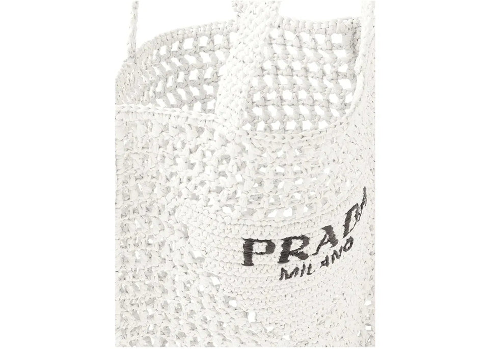 Prada Raffia Tote Bag White