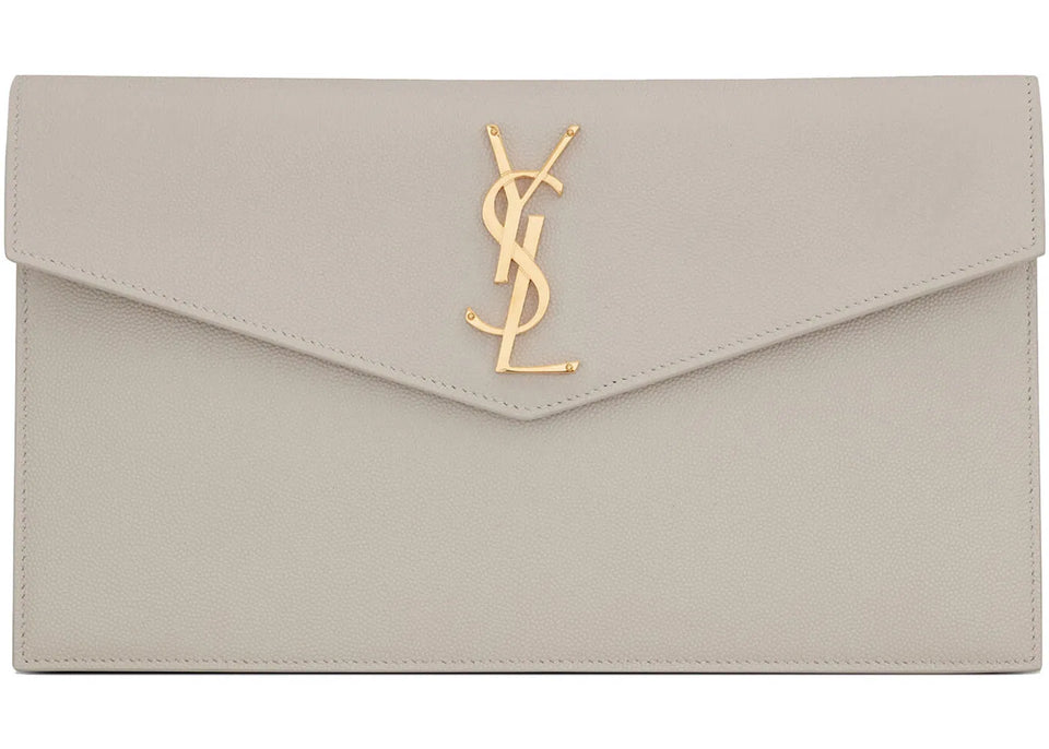 Saint Laurent Uptown Pouch Grain de Poudre Embossed Blanc Vintage