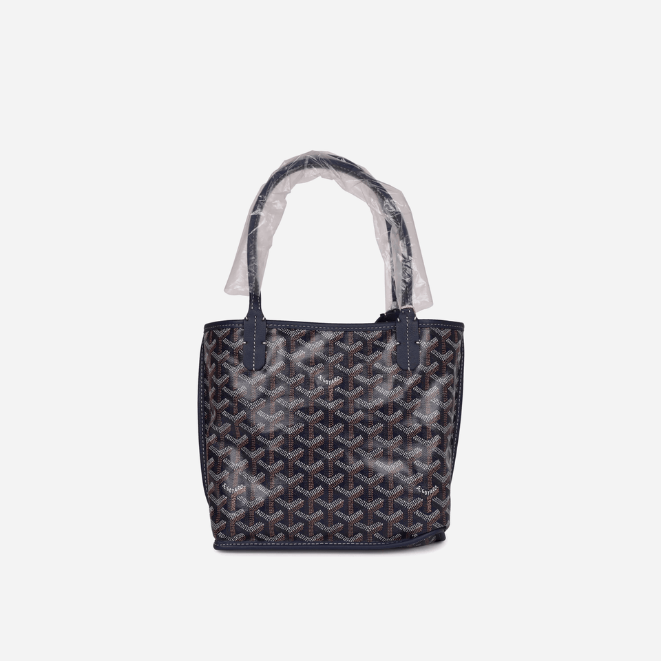 Goyard Goyardine Anjou Navy Mini Tote Bag Palladium Hardware