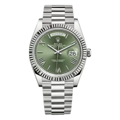 Rolex Day-Date 228239 Ogrp Olive Green Beveled Roman Fluted Bezel Dial 40Mm 18Kt White Gold Jubilee Bracelet Men’S Watch