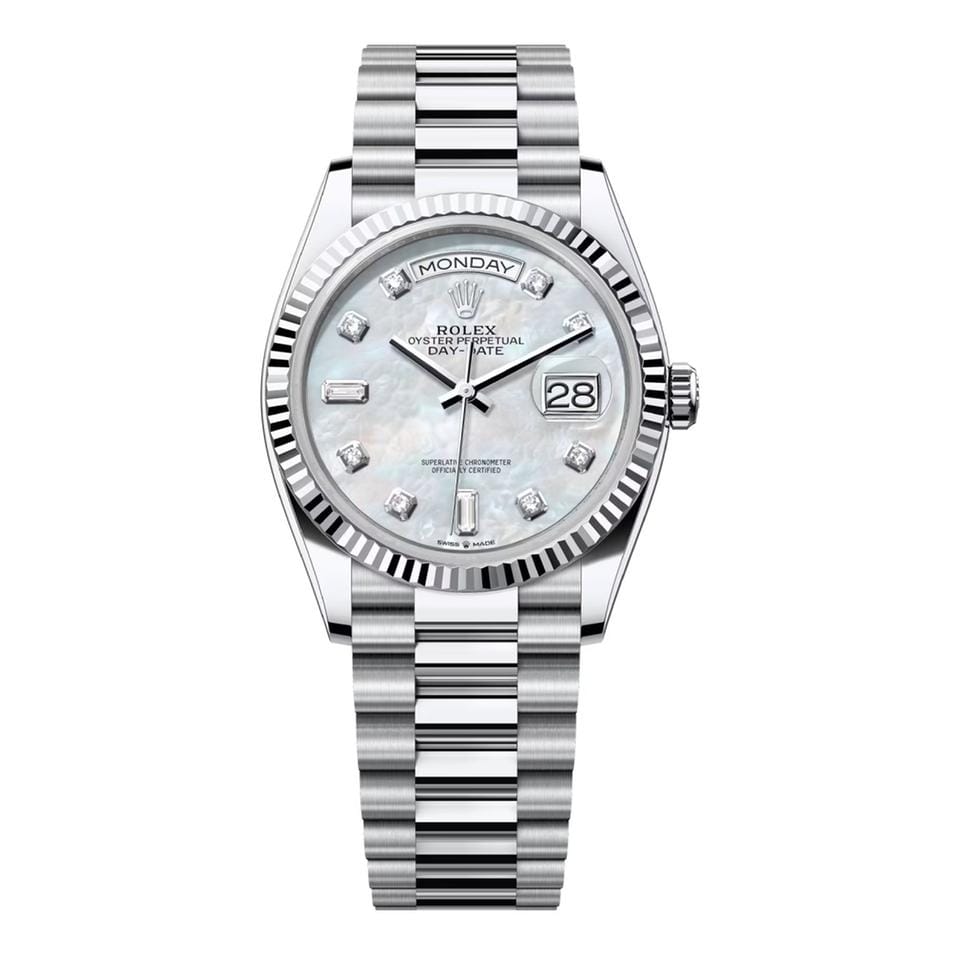Rolex | Day-Date | 128236-0002 | 36 mm | Platinum | Mother of pearl | Automatic