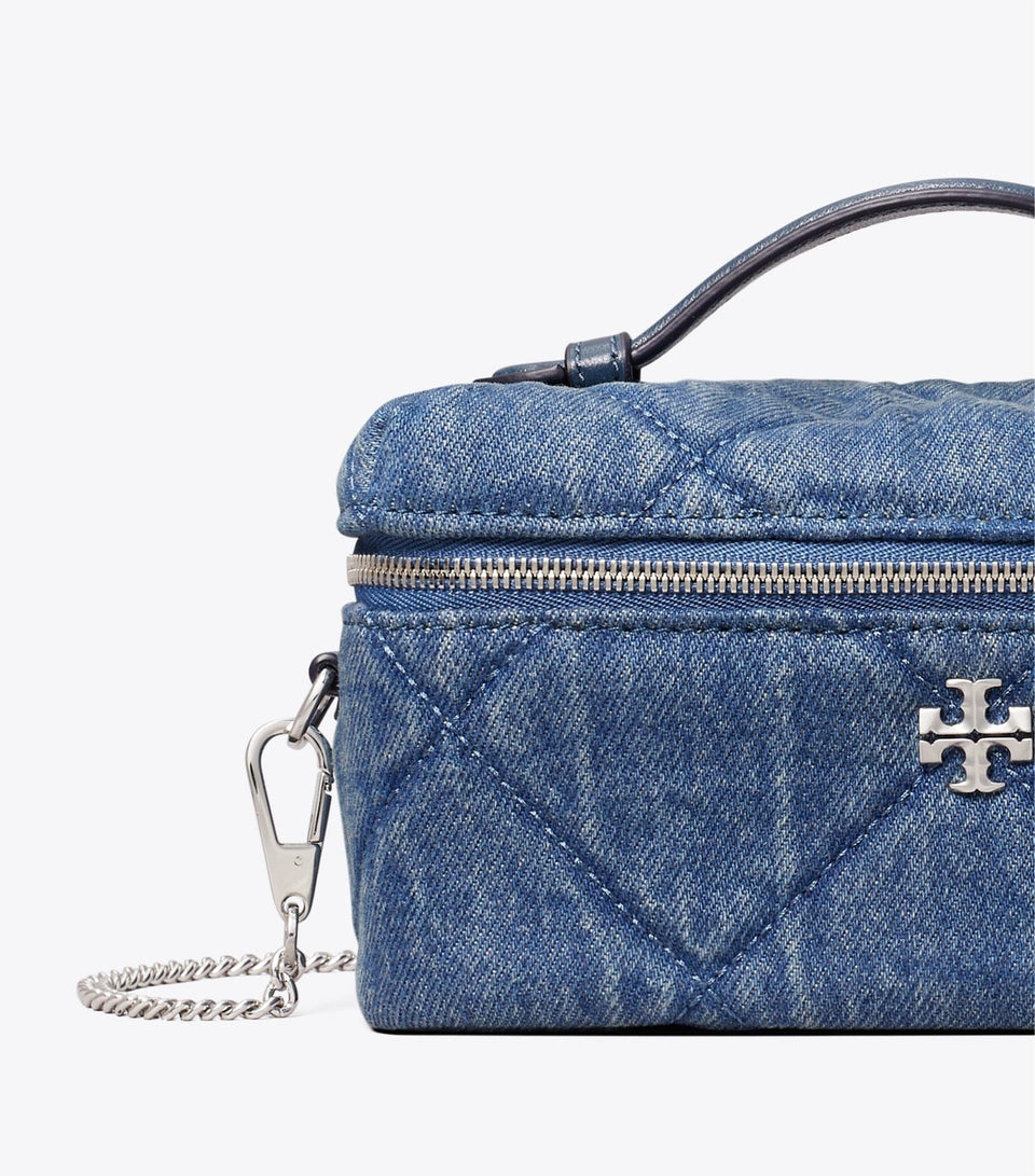 Kira Diamond Quilt Denim Vanity Case