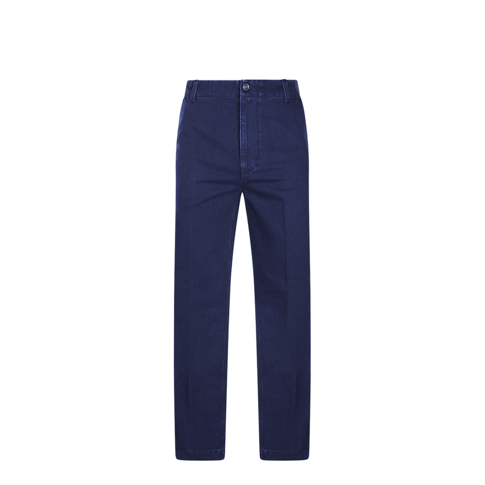Washed Denim Pant with Embossed Label in Dark Blue