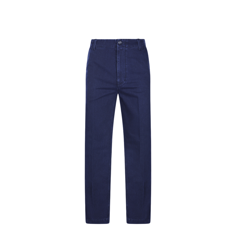 Washed Denim Pant with Embossed Label in Dark Blue