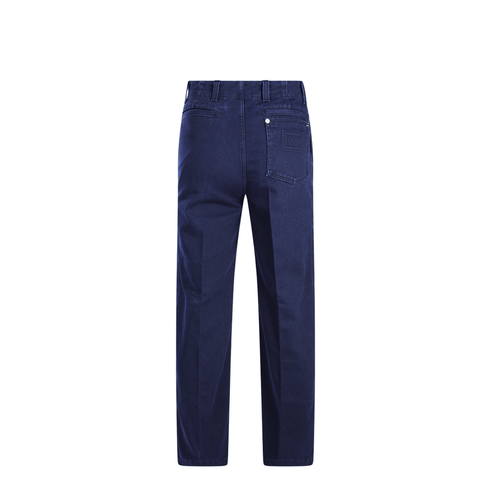 Washed Denim Pant with Embossed Label in Dark Blue