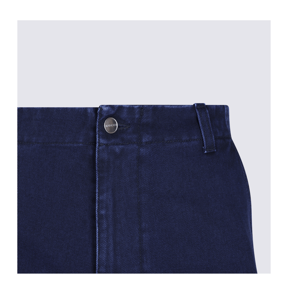 Washed Denim Pant with Embossed Label in Dark Blue