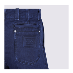 Washed Denim Pant with Embossed Label in Dark Blue
