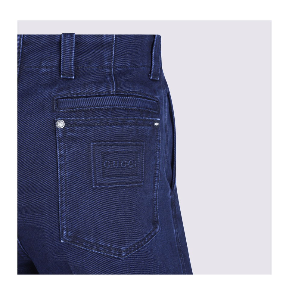 Washed Denim Pant with Embossed Label in Dark Blue