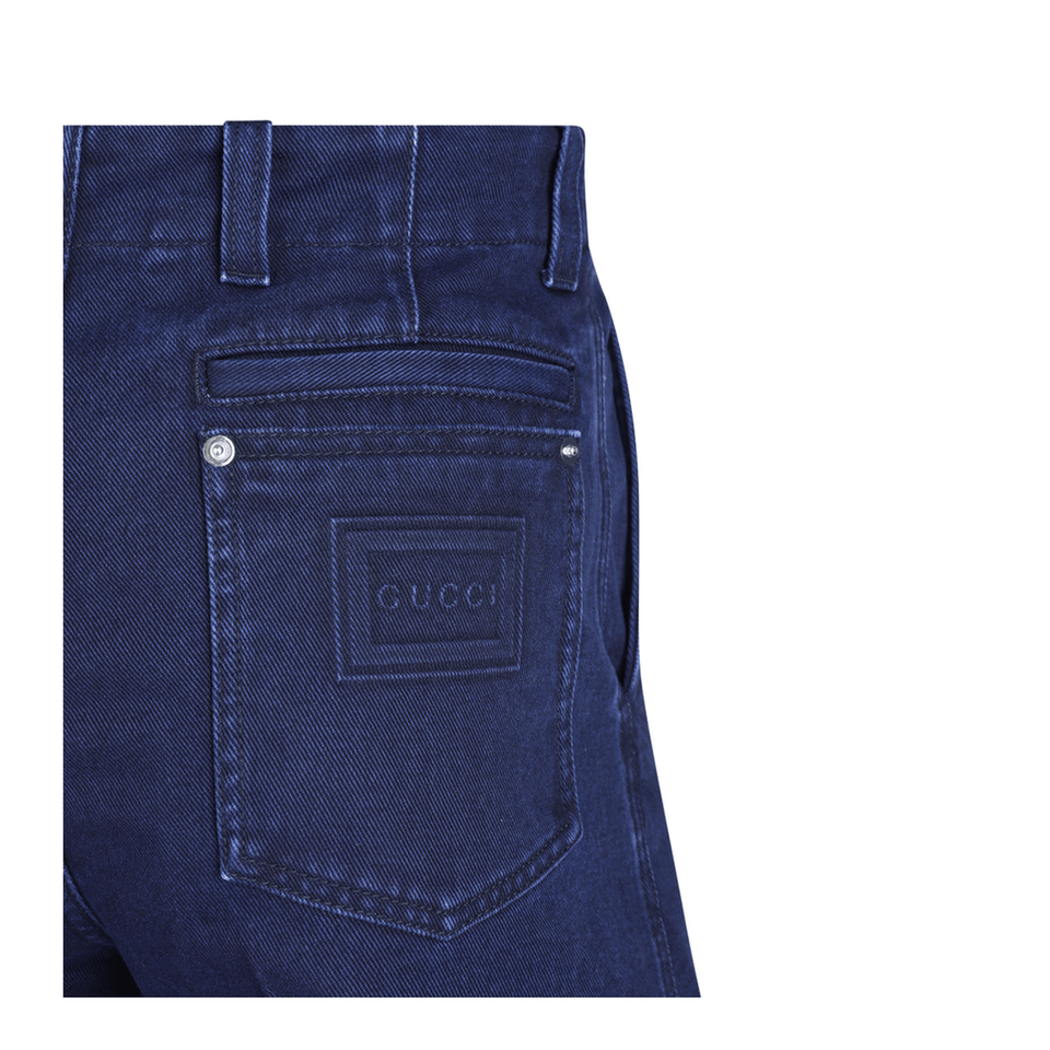 Washed Denim Pant with Embossed Label in Dark Blue