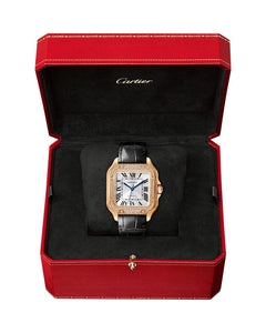 CARTIER SANTOS DE CARTIER, MEDIUM, AUTOMATIC, ROSE GOLD, DIAMONDS, TWO INTERCHANGEABLE LEATHER BRACELETS