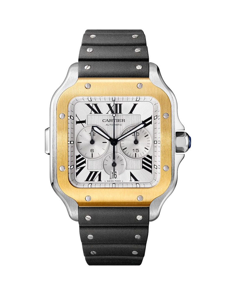 CARTIER SANTOS DE CARTIER, XL, CHRONOGRAPH, STEEL AND GOLD, INTERCHANGEABLE METAL AND RUBBER BRACELETS
