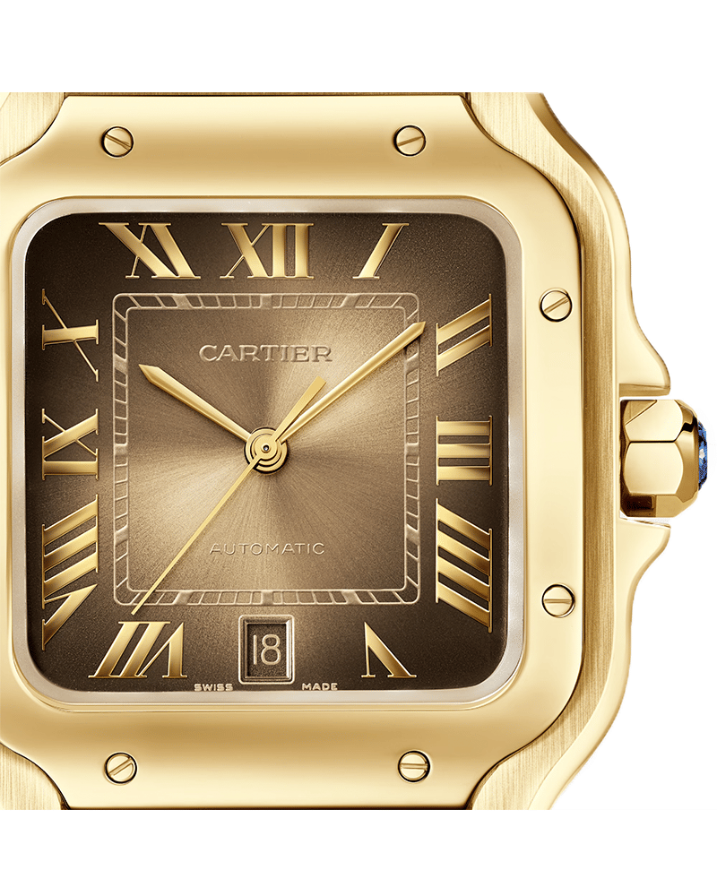 CARTIER SANTOS DE CARTIER WATCH LARGE MODEL, AUTOMATIC MOVEMENT, YELLOW GOLD, INTERCHANGEABLE METAL AND LEATHER BRACELETS