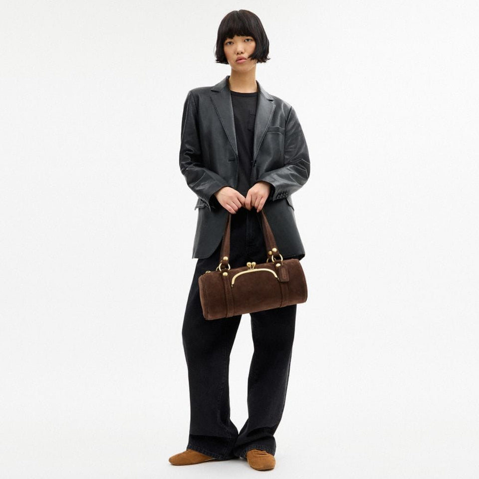Coach Kisslock Barrel Bag Brass Dark Chocolate