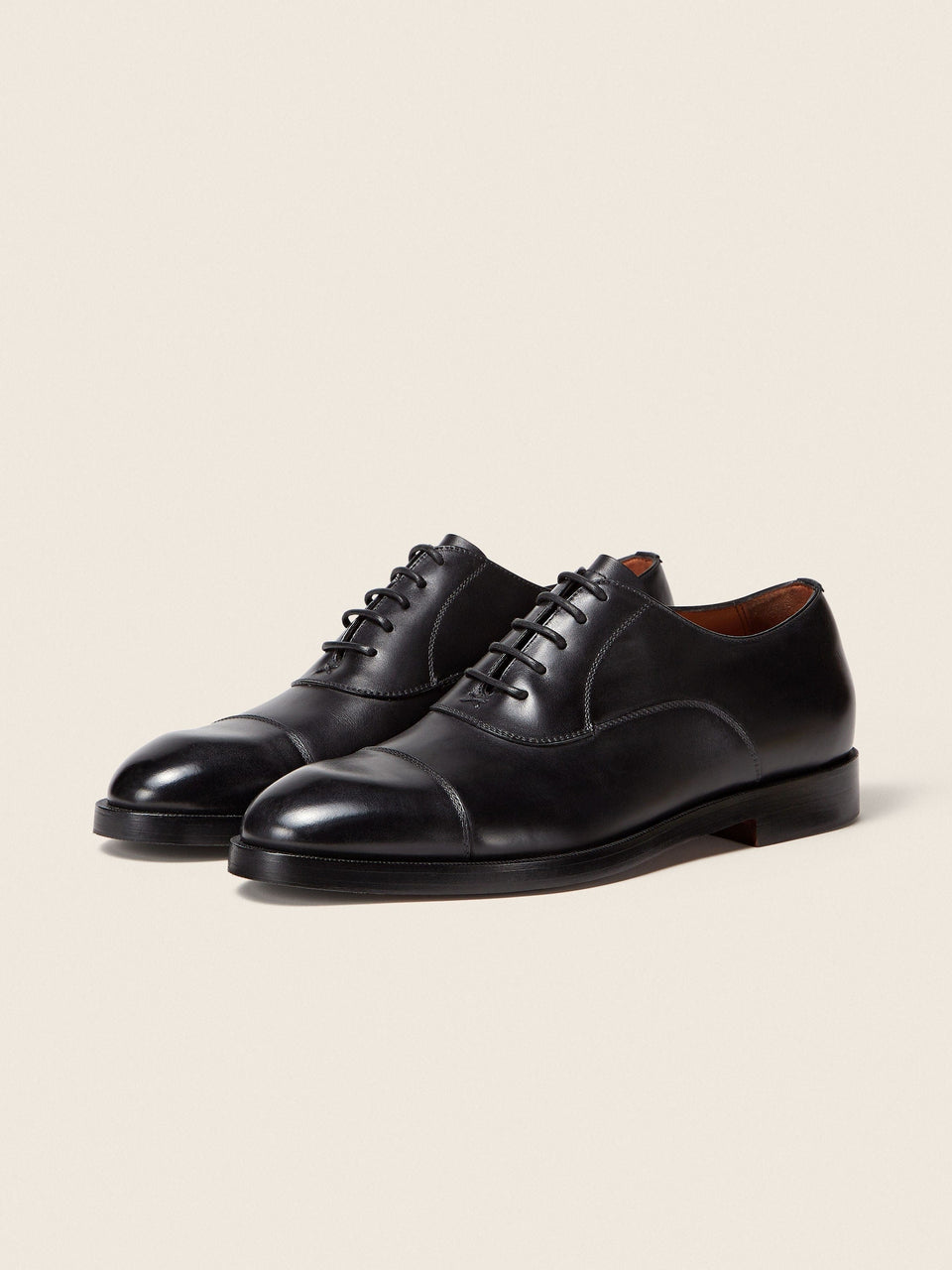 Zegna Black Leather Oxford Shoes