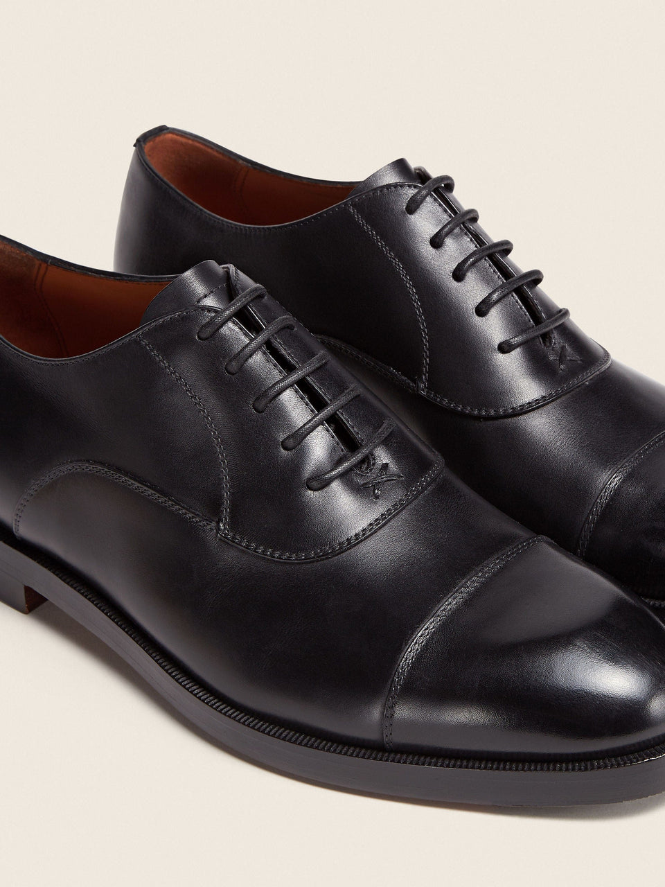 Zegna Black Leather Oxford Shoes