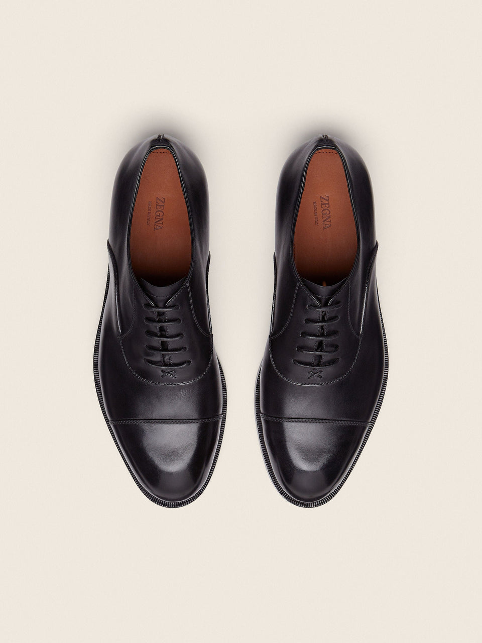Zegna Black Leather Oxford Shoes