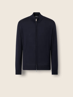 Zegna Navy Blue Wool Full Zip Cardigan