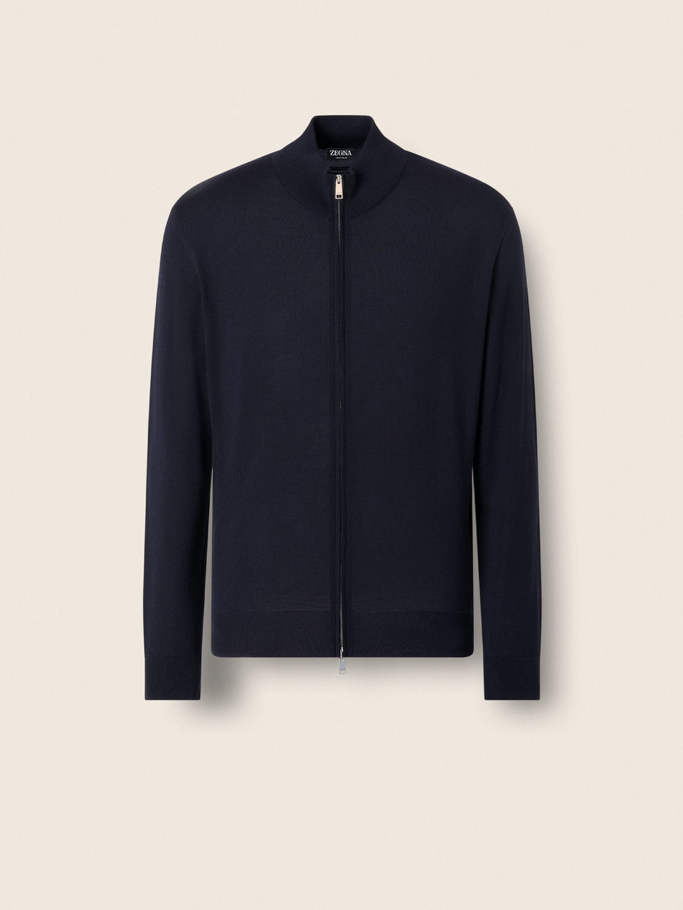 Zegna Navy Blue Wool Full Zip Cardigan