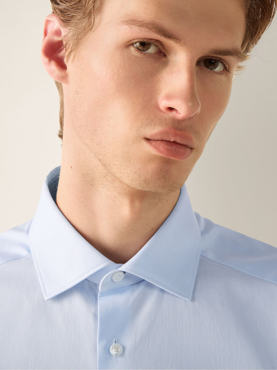 Zegna Light Blue Structured Micro-Striped Trecapi Cotton Shirt