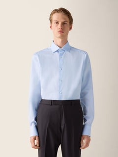 Zegna Light Blue Structured Micro-Striped Trecapi Cotton Shirt