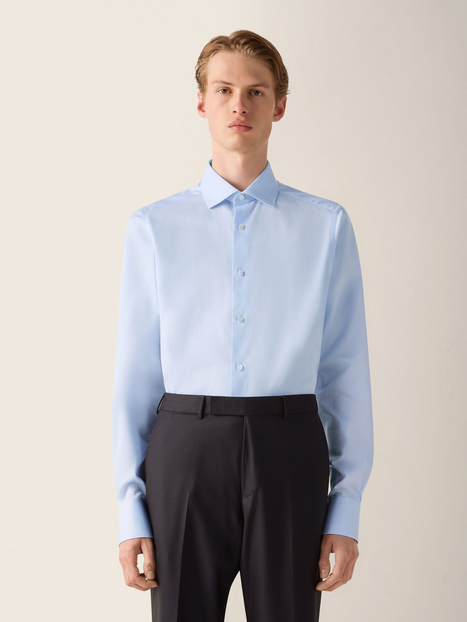 Zegna Light Blue Structured Micro-Striped Trecapi Cotton Shirt