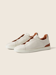 Zegna Off White Deerskin Triple Stitch Sneakers
