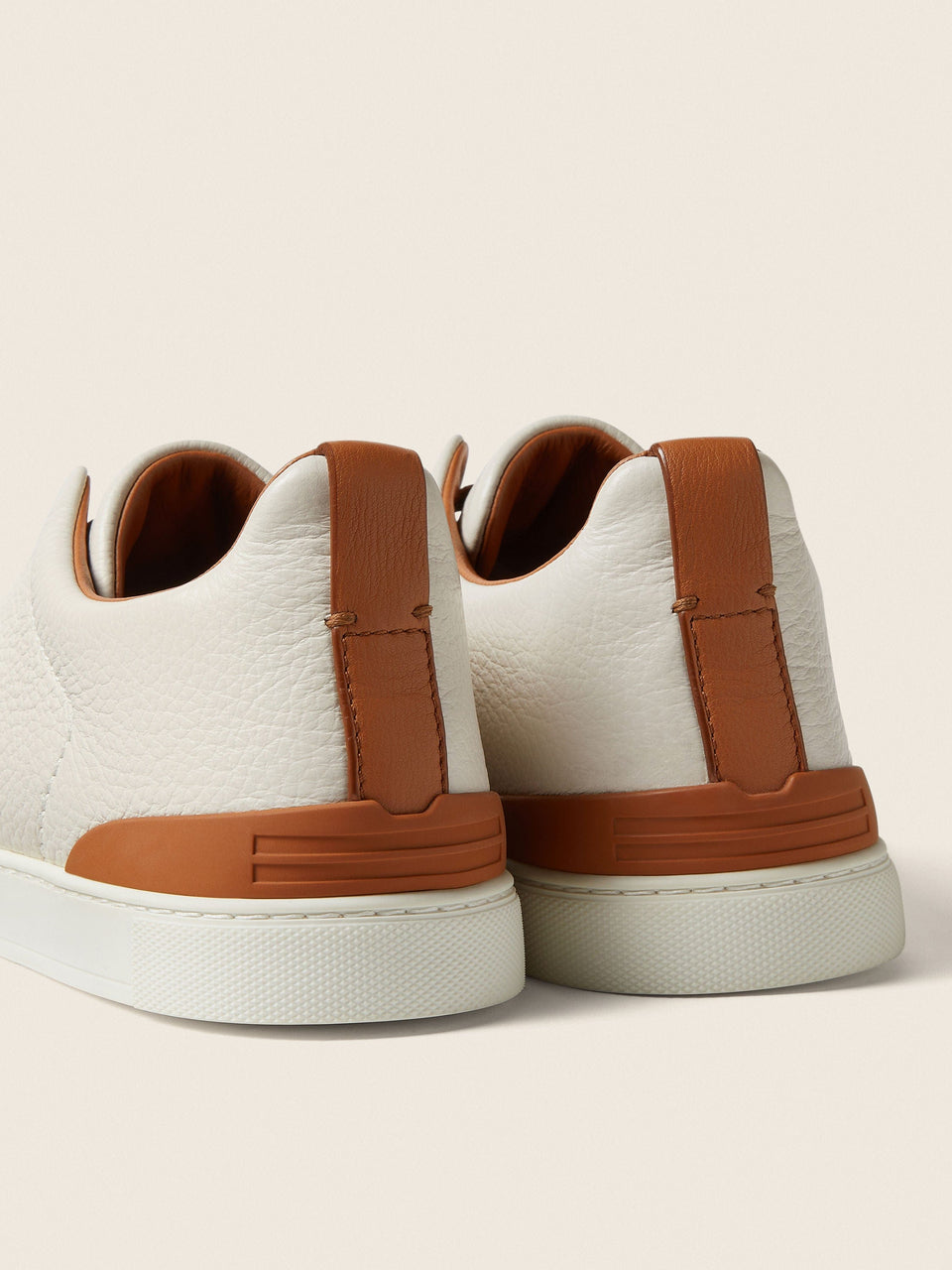 Zegna Off White Deerskin Triple Stitch Sneakers