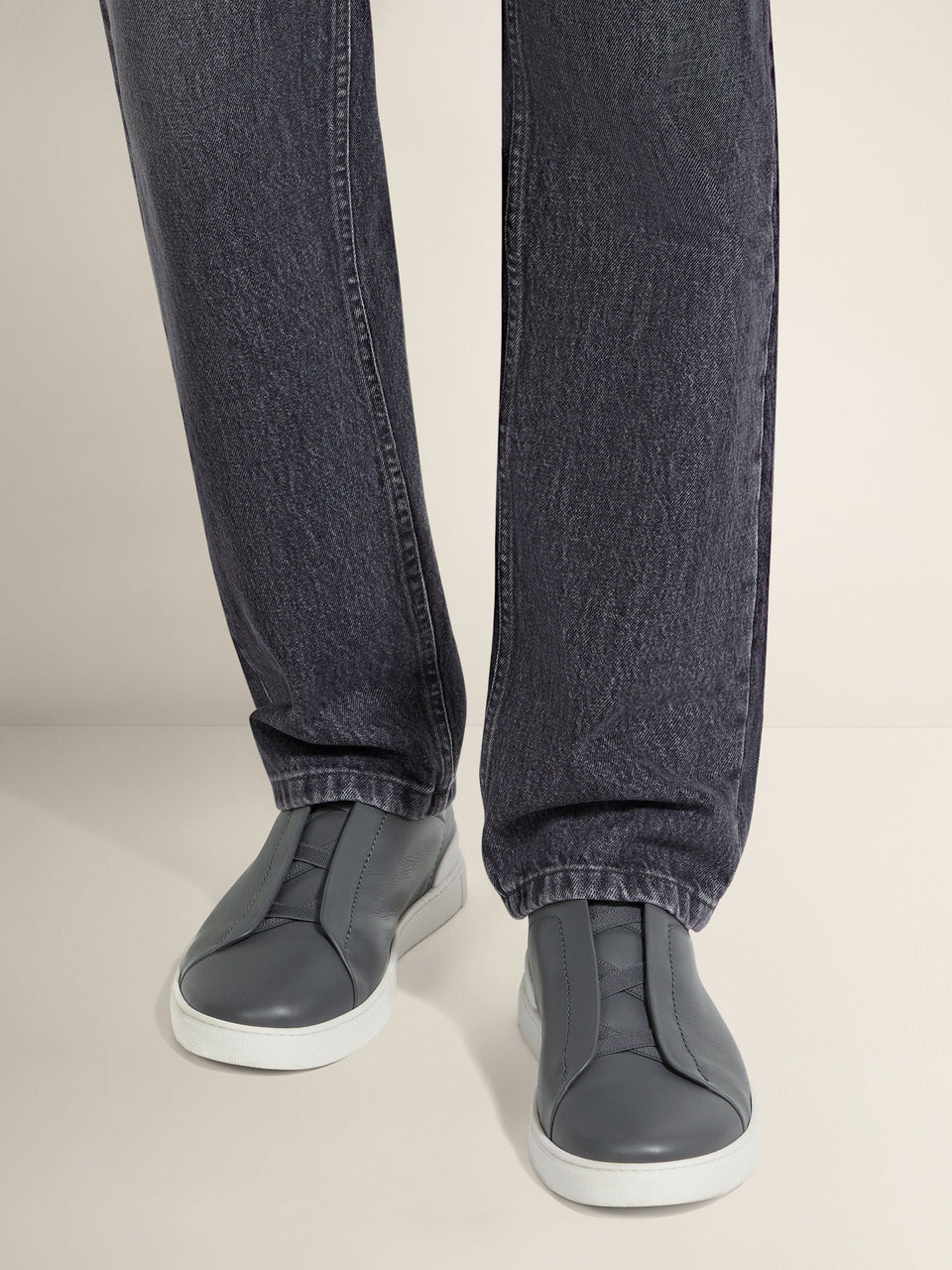 Zegna Dark Grey Triple Stitch Secondskin Sneakers
