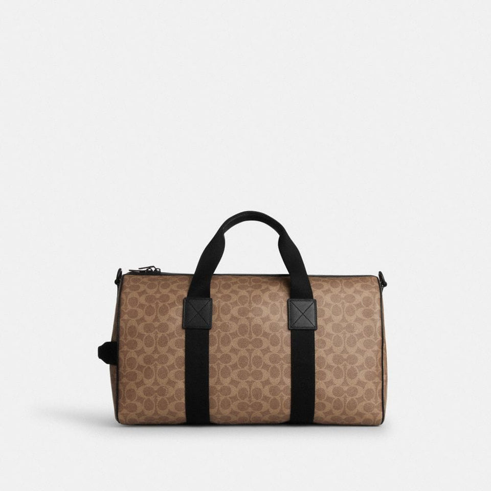 Coach Explorer Duffle Bag 45 In Signature Canvas Matte Black Tan Black
