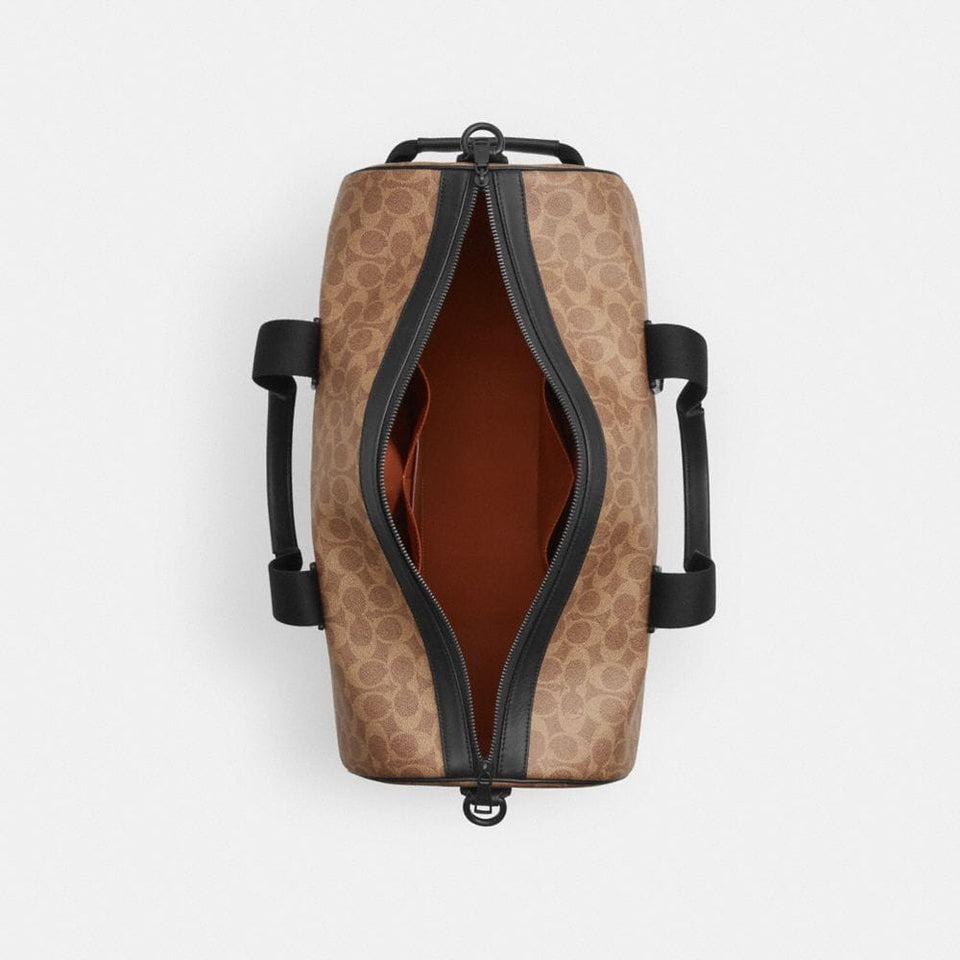 Coach Explorer Duffle Bag 45 In Signature Canvas Matte Black Tan Black